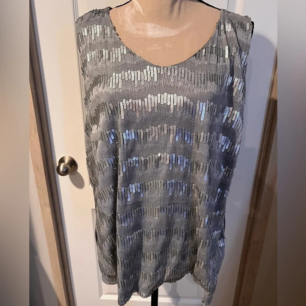 Worthington woman silver sequined tank top size 2X.